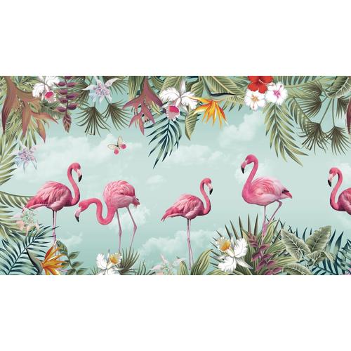 Tropikal Yapraklar ve Flamingolar   469x267 cm