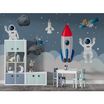 Astronotlar ve Uzay Araçları Çocuk Odası Duvar Kağıdı