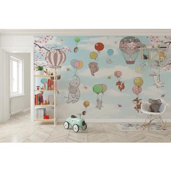Balonlara Asılı Sevimli Hayvanlar Çocuk Odası Duvar Kağıdı
