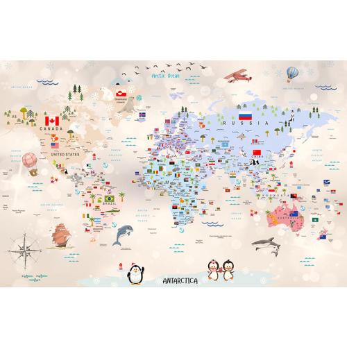 Çocuk Odası Dünya Haritası Duvar Kağıdı  200 X 130 cm