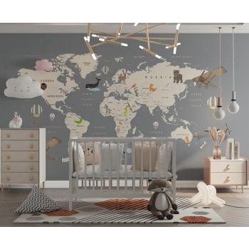 Çocuk Odası Duvar Kağıdı Eğitici Dünya Haritası