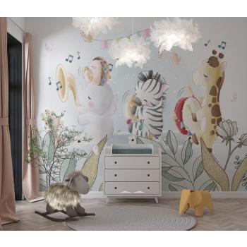 Çocuk Odası Duvar Kağıdı Müzik Çalan Sevimli Hayvanlar