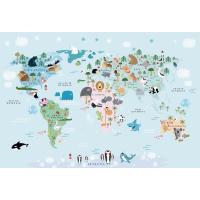 Çocuk Odası Eğitici Dünya Haritası Duvar Kağıdı  200 X 130 cm