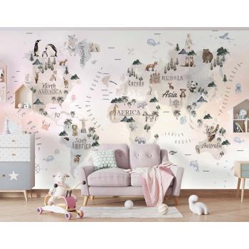 Dünya Üzerinde Sevimli Hayvanlar Çocuk Odası Duvar Kağıdı