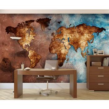 Kahverengi Mavi Dünya Haritası Duvar Kağıtları