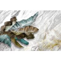Mermer Zemin Üzerinde Tropikal Yapraklar Duvar Kağıdı  300 X 200 cm