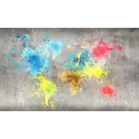 Renkli Boya Efektli Dünya Haritası Duvar Kağıdı 200X130 CM