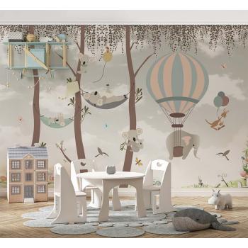 Sevimli Koalalar ve Uçan Balonlar Çocuk Odası Duvar Kağıdı