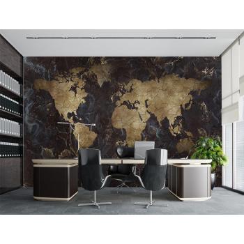 Siyah Gold Tonları Dünya Haritası Duvar Kağıdı