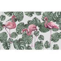 Tropikal Yapraklar ve Pembe Flamingolar Duvar Kağıdı 